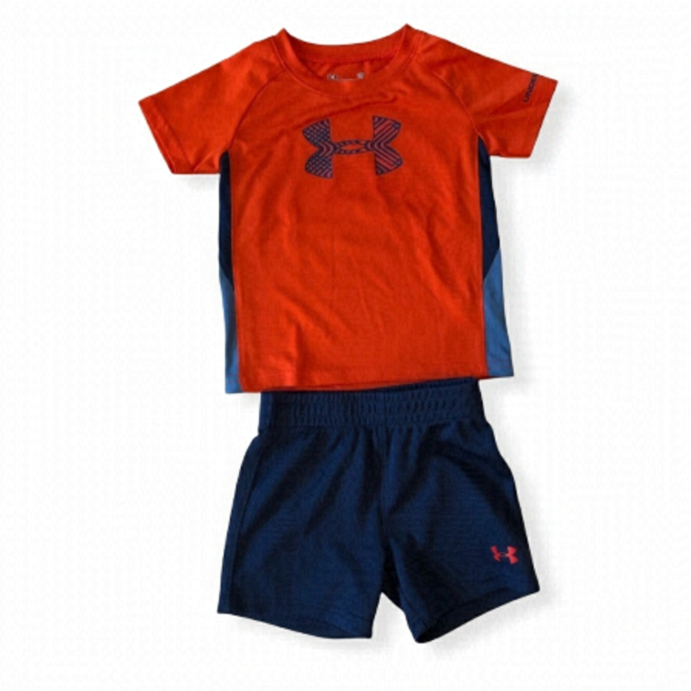 Under Armour Baby Sport Set Shorts Tee Red Blue Size 18 Months